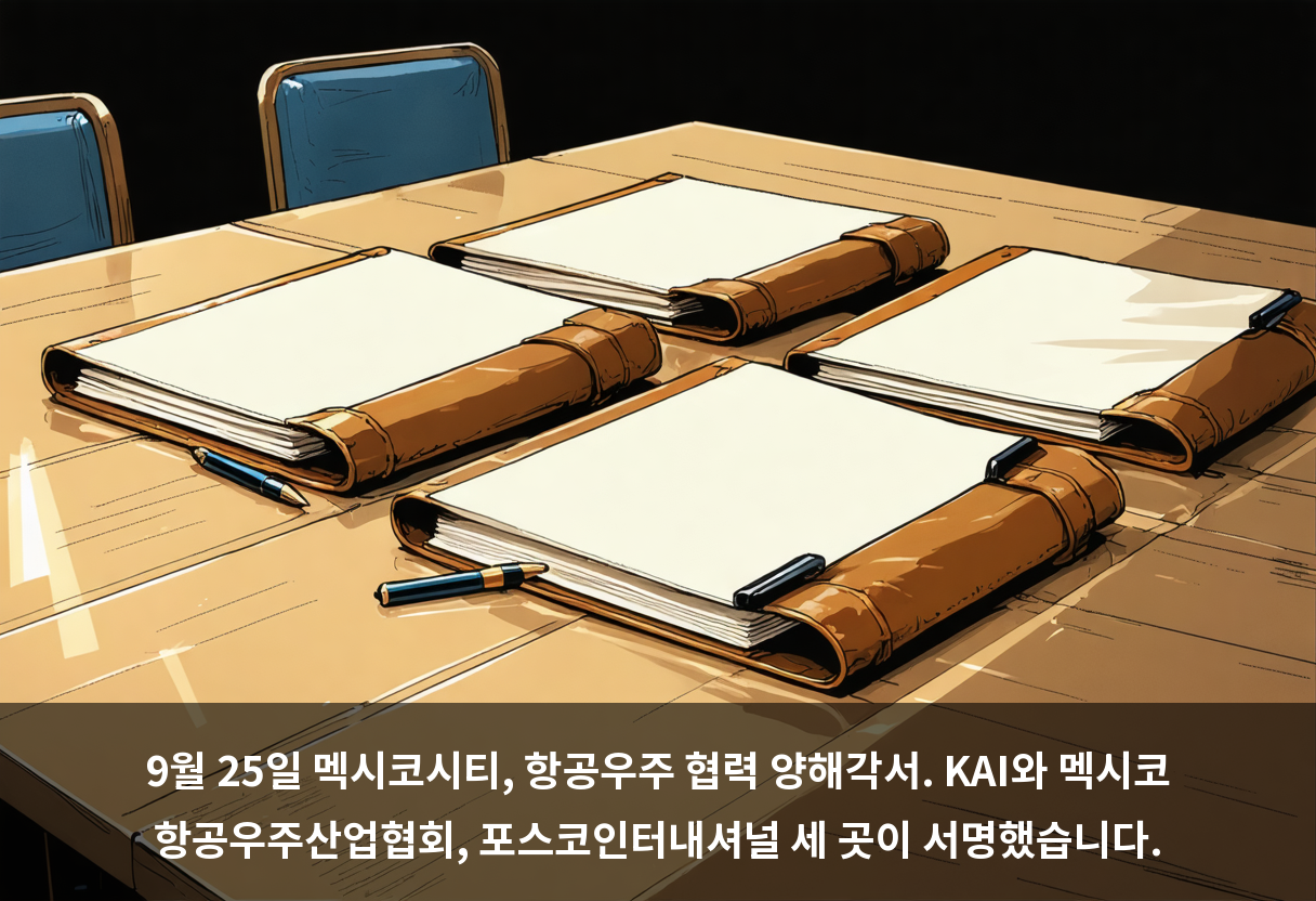 9월 25일 멕시코시티, 항공우주 협력 양해각서. KAI와 멕시코 항공우주산업협회, 포스코인터내셔널 세 곳이 서명했습니다.