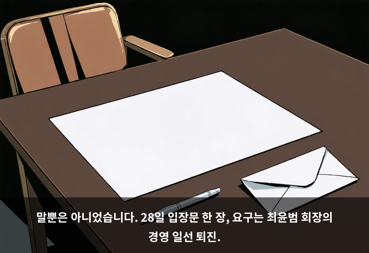 말뿐은 아니었습니다. 28일 입장문 한 장, 요구는 최윤범 회장의 경영 일선 퇴진.