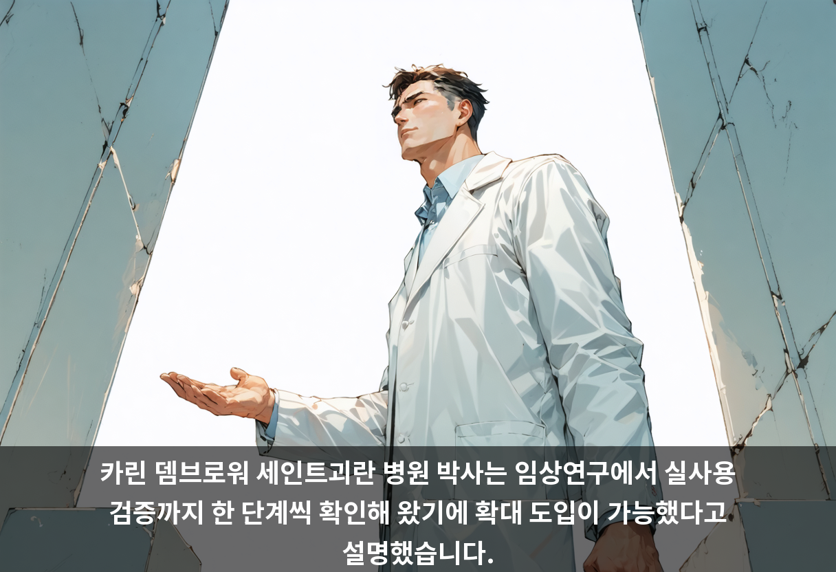카린 뎀브로워 세인트괴란 병원 박사는 임상연구에서 실사용 검증까지 한 단계씩 확인해 왔기에 확대 도입이 가능했다고 설명했습니다.