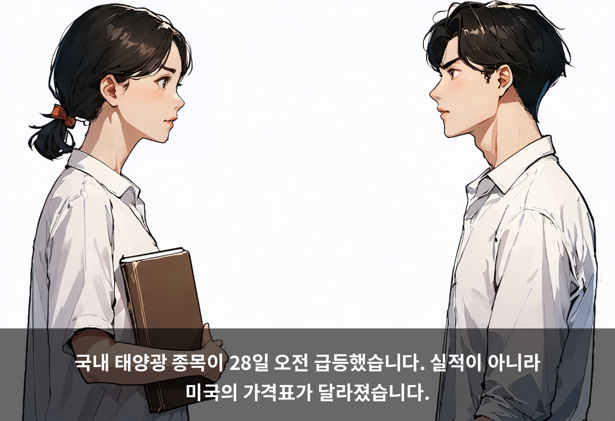 국내 태양광 종목이 28일 오전 급등했습니다. 실적이 아니라 미국의 가격표가 달라졌습니다.