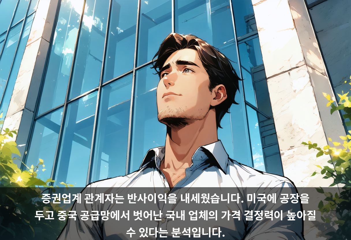 증권업계 관계자는 반사이익을 내세웠습니다. 미국에 공장을 두고 중국 공급망에서 벗어난 국내 업체의 가격 결정력이 높아질 수 있다는 분석입니다.