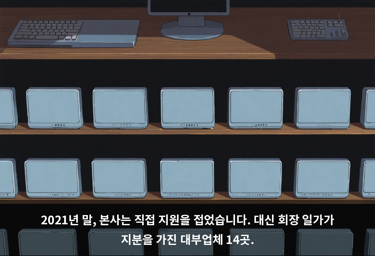 2021년 말, 본사는 직접 지원을 접었습니다. 대신 회장 일가가 지분을 가진 대부업체 14곳.