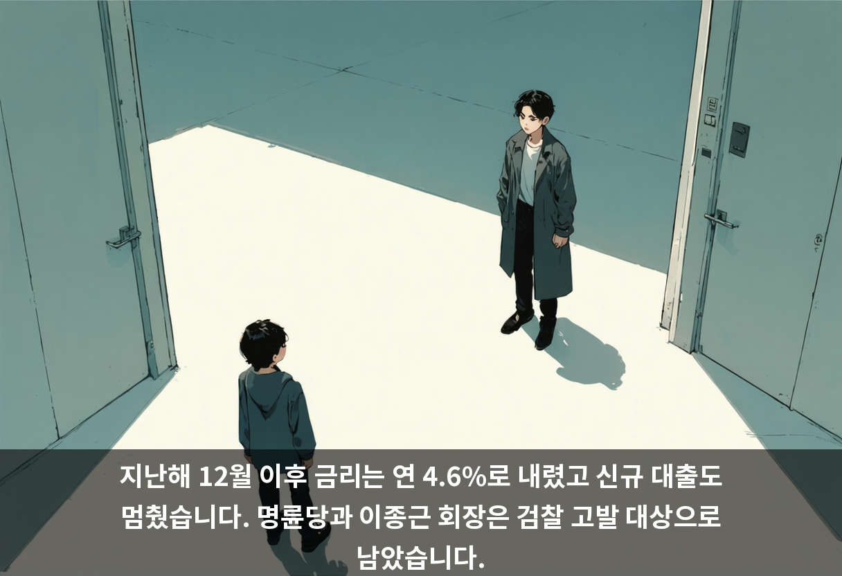 지난해 12월 이후 금리는 연 4.6%로 내렸고 신규 대출도 멈췄습니다. 명륜당과 이종근 회장은 검찰 고발 대상으로 남았습니다.