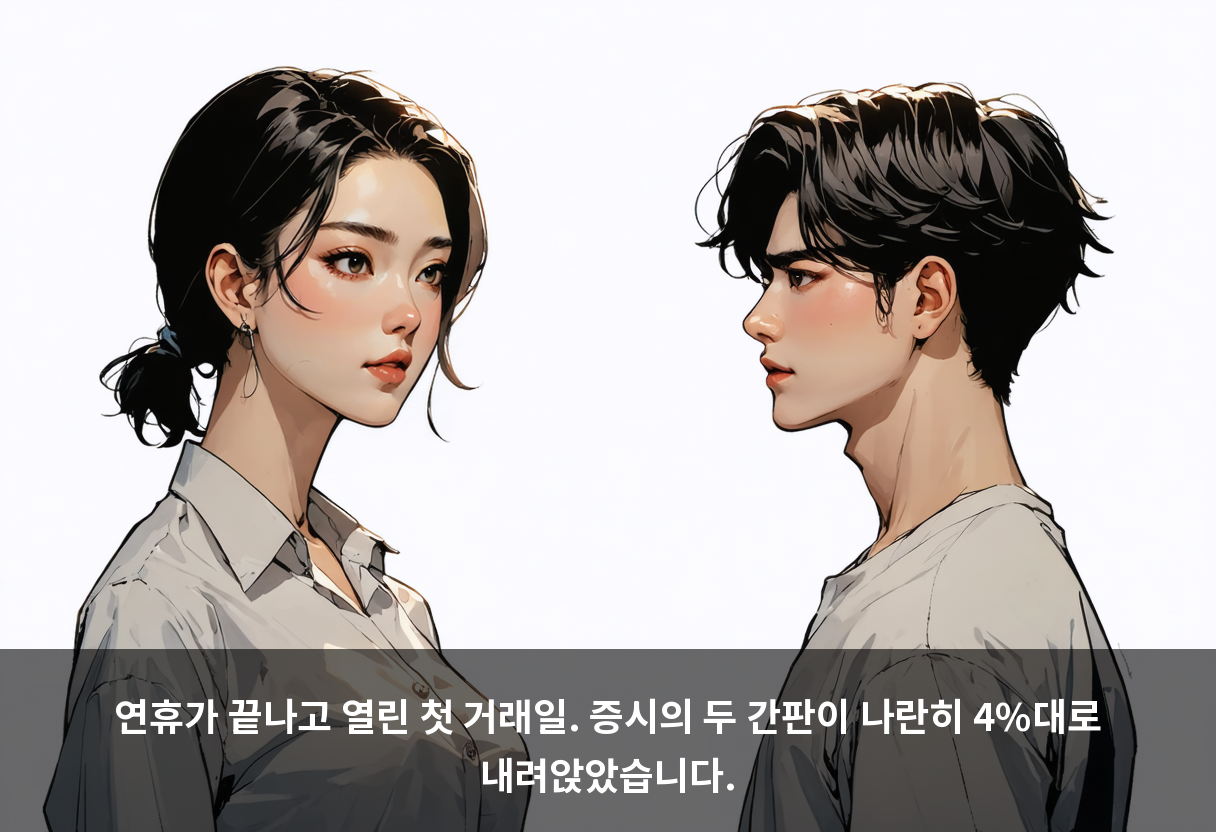 연휴 끝나고 열어보니, 삼성전자·SK하이닉스가 나란히 4% 빠져 있습니다 🧨