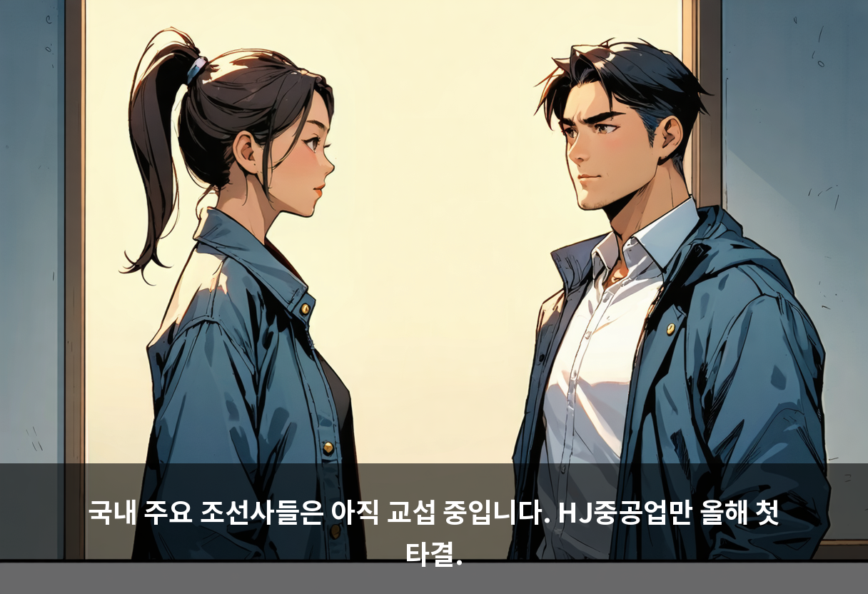 국내 주요 조선사들은 아직 교섭 중입니다. HJ중공업만 올해 첫 타결.