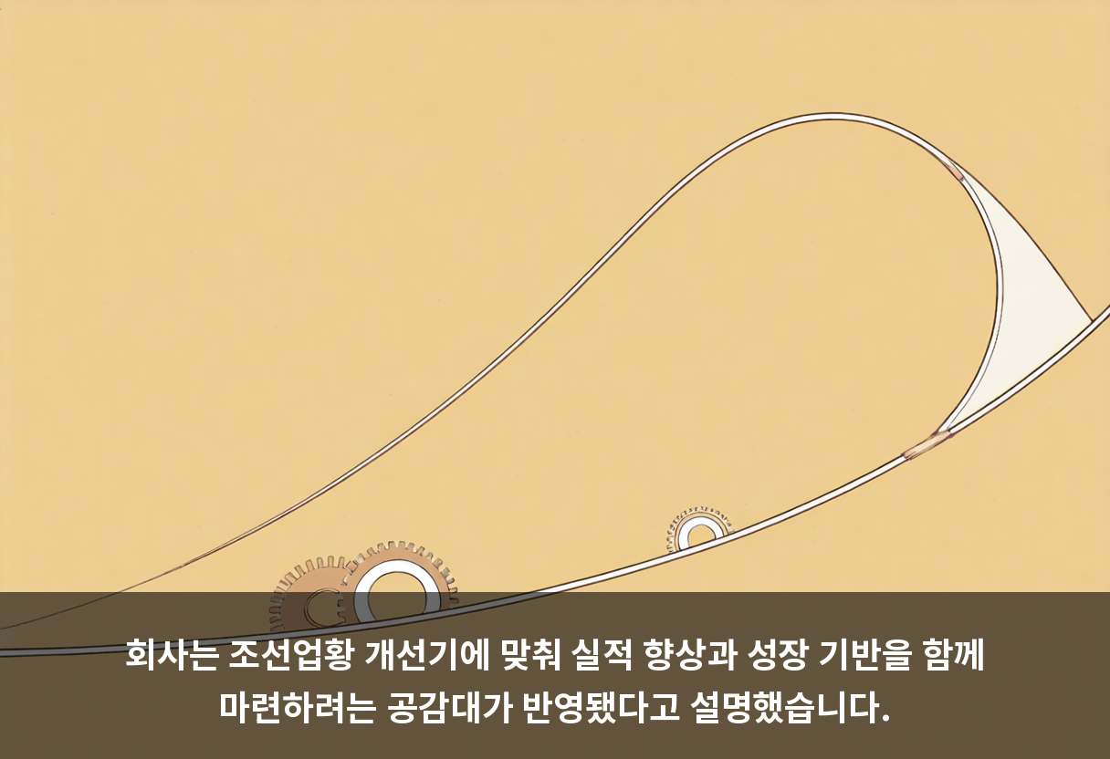 회사는 조선업황 개선기에 맞춰 실적 향상과 성장 기반을 함께 마련하려는 공감대가 반영됐다고 설명했습니다.