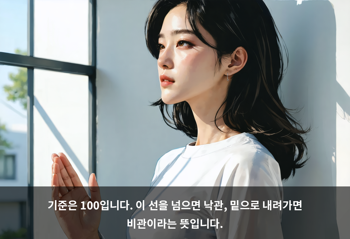 기준은 100입니다. 이 선을 넘으면 낙관, 밑으로 내려가면 비관이라는 뜻입니다.