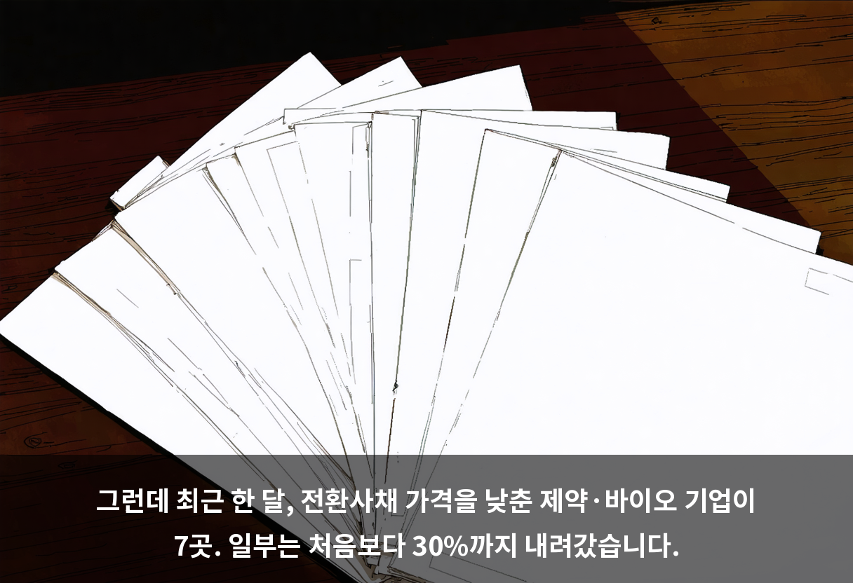 그런데 최근 한 달, 전환사채 가격을 낮춘 제약·바이오 기업이 7곳. 일부는 처음보다 30%까지 내려갔습니다.