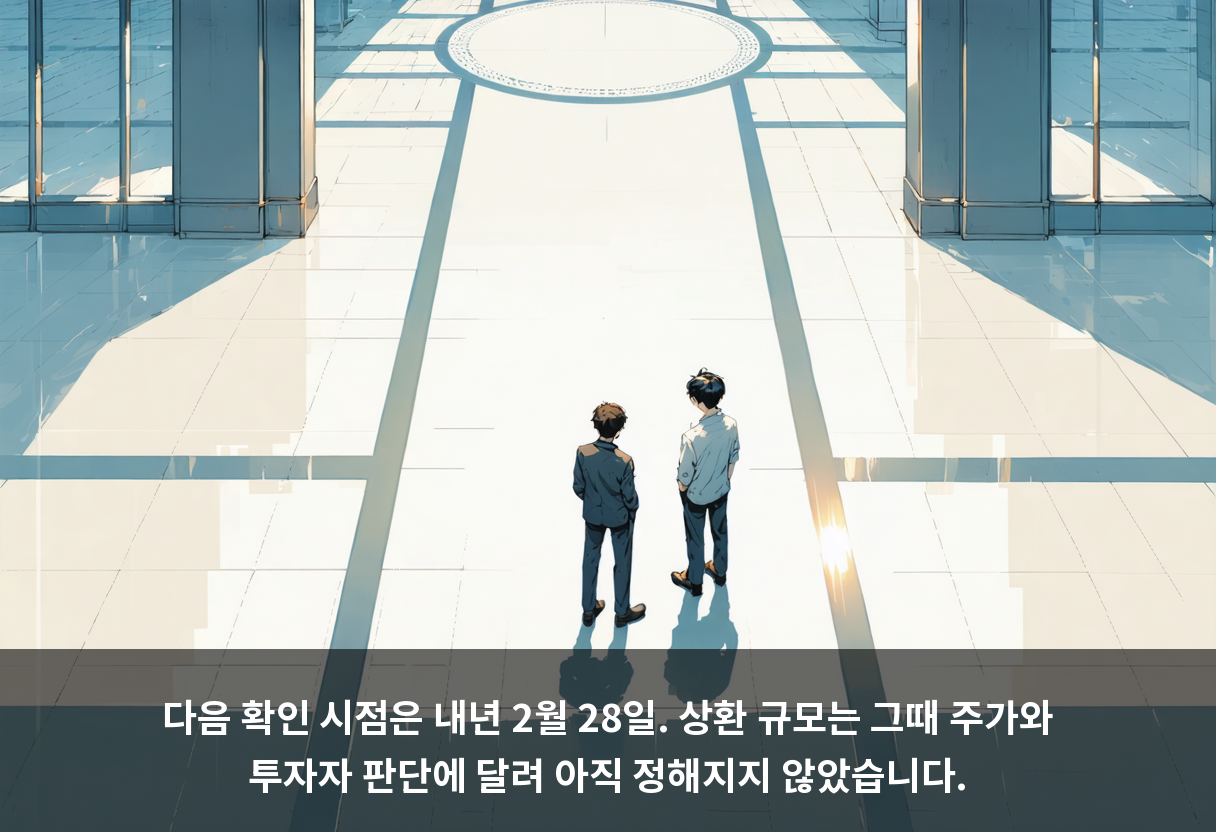 다음 확인 시점은 내년 2월 28일. 상환 규모는 그때 주가와 투자자 판단에 달려 아직 정해지지 않았습니다.