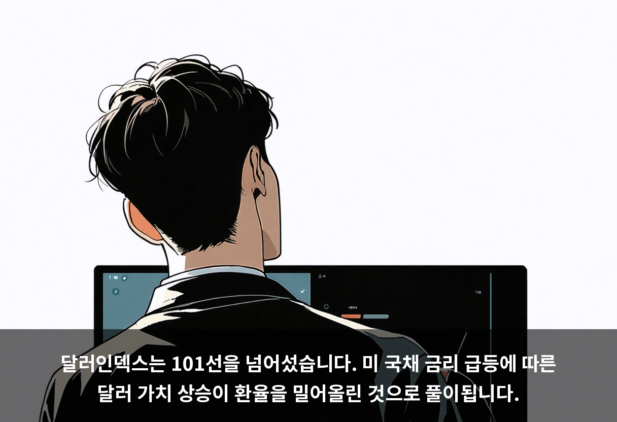 달러인덱스는 101선을 넘어섰습니다. 미 국채 금리 급등에 따른 달러 가치 상승이 환율을 밀어올린 것으로 풀이됩니다.