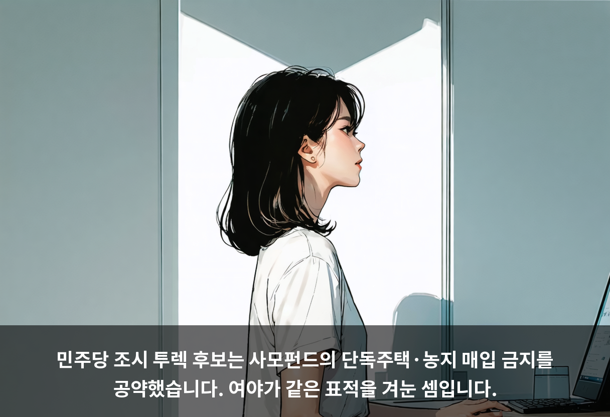 민주당 조시 투렉 후보는 사모펀드의 단독주택·농지 매입 금지를 공약했습니다. 여야가 같은 표적을 겨눈 셈입니다.