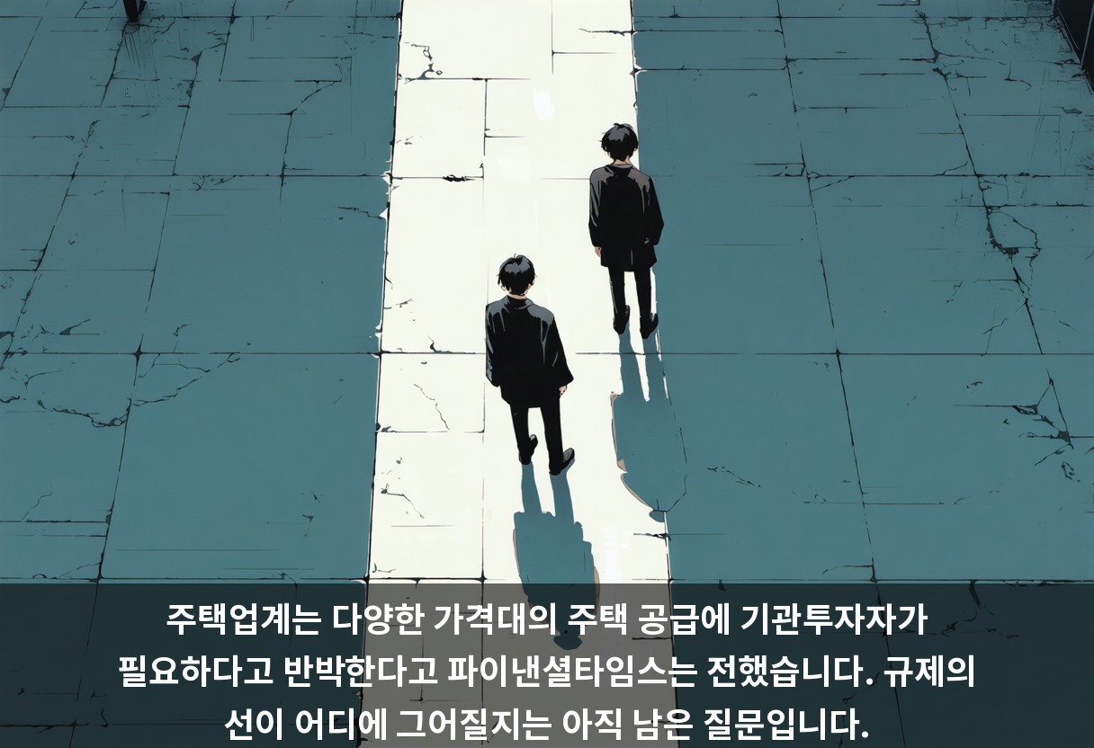주택업계는 다양한 가격대의 주택 공급에 기관투자자가 필요하다고 반박한다고 파이낸셜타임스는 전했습니다. 규제의 선이 어디에 그어질지는 아직 남은 질문입니다.