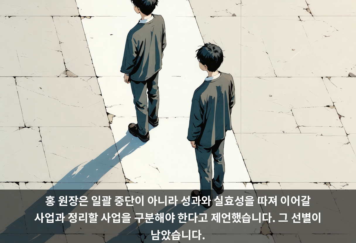 홍 원장은 일괄 중단이 아니라 성과와 실효성을 따져 이어갈 사업과 정리할 사업을 구분해야 한다고 제언했습니다. 그 선별이 남았습니다.