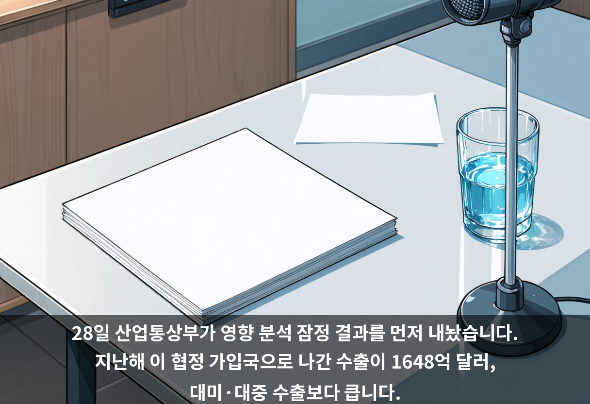 28일 산업통상부가 영향 분석 잠정 결과를 먼저 내놨습니다. 지난해 이 협정 가입국으로 나간 수출이 1648억 달러, 대미·대중 수출보다 큽니다.