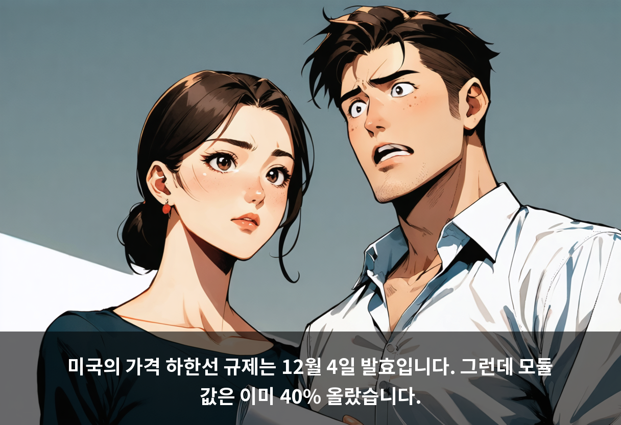 미국의 가격 하한선 규제는 12월 4일 발효입니다. 그런데 모듈 값은 이미 40% 올랐습니다.