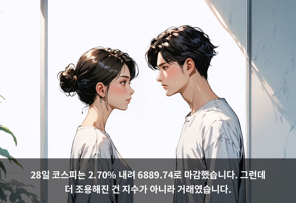 6,889.74. 코스피가 7000선 아래로 다시 내려앉았습니다. 그런데 더 조용한 숫자는 0.50%입니다