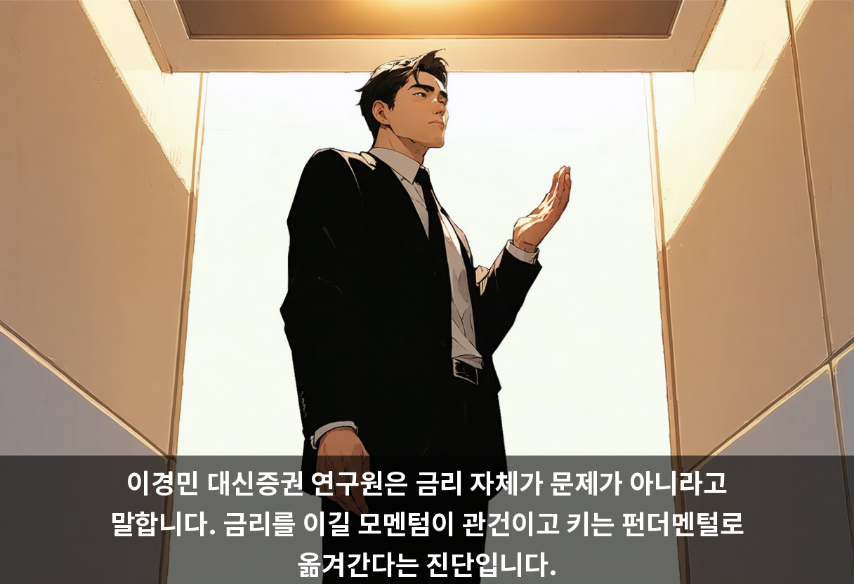 이경민 대신증권 연구원은 금리 자체가 문제가 아니라고 말합니다. 금리를 이길 모멘텀이 관건이고 키는 펀더멘털로 옮겨간다는 진단입니다.