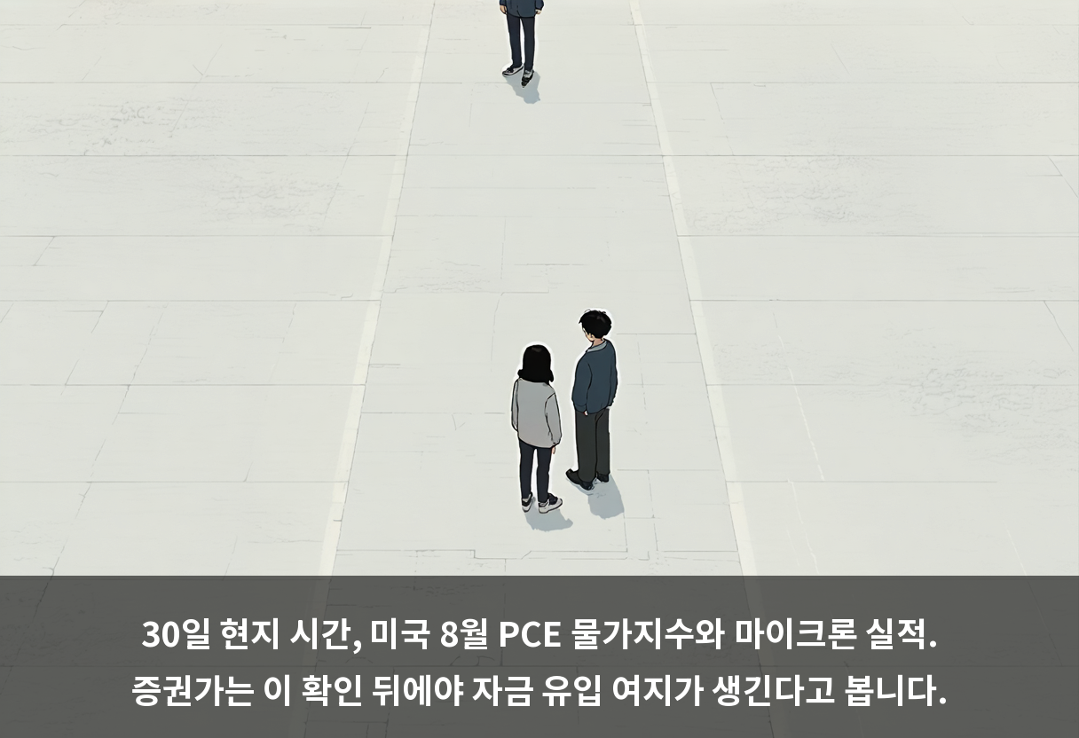 30일 현지 시간, 미국 8월 PCE 물가지수와 마이크론 실적. 증권가는 이 확인 뒤에야 자금 유입 여지가 생긴다고 봅니다.