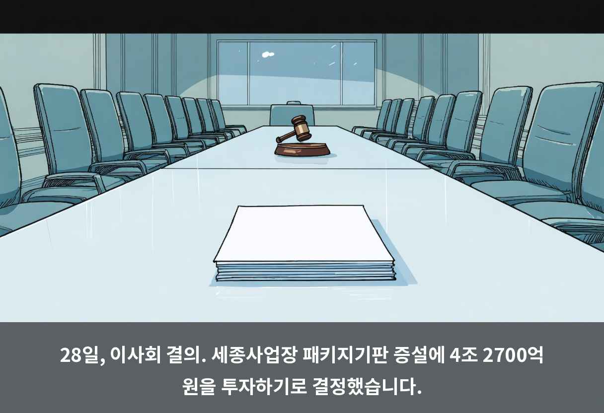 28일, 이사회 결의. 세종사업장 패키지기판 증설에 4조 2700억 원을 투자하기로 결정했습니다.