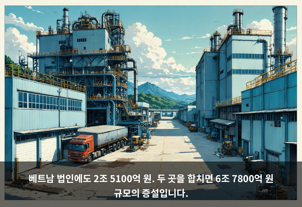 베트남 법인에도 2조 5100억 원. 두 곳을 합치면 6조 7800억 원 규모의 증설입니다.