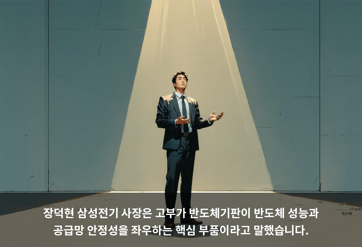 장덕현 삼성전기 사장은 고부가 반도체기판이 반도체 성능과 공급망 안정성을 좌우하는 핵심 부품이라고 말했습니다.