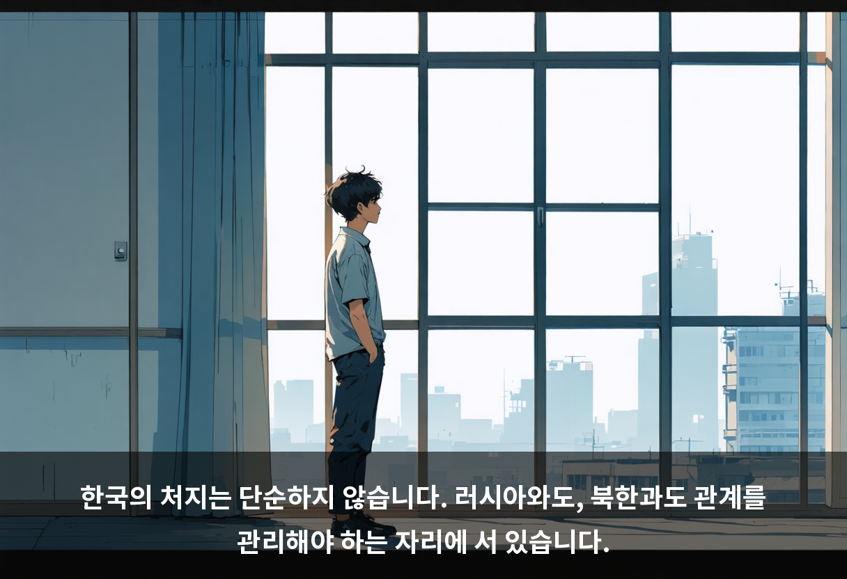 한국의 처지는 단순하지 않습니다. 러시아와도, 북한과도 관계를 관리해야 하는 자리에 서 있습니다.