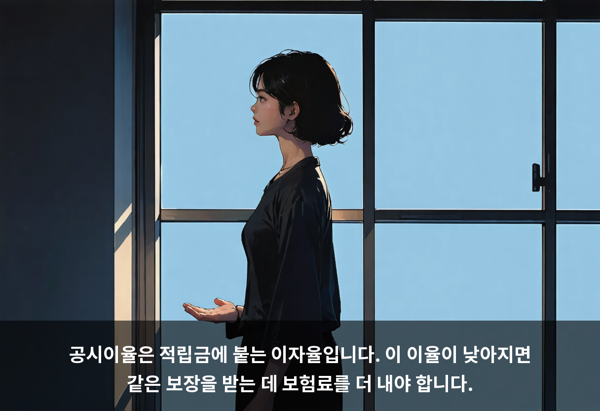 공시이율은 적립금에 붙는 이자율입니다. 이 이율이 낮아지면 같은 보장을 받는 데 보험료를 더 내야 합니다.