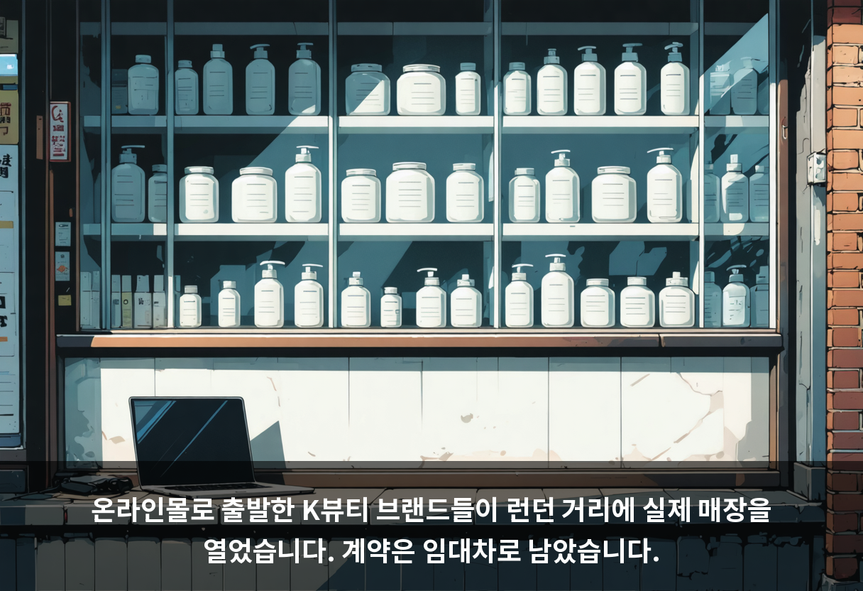 온라인몰로 출발한 K뷰티 브랜드들이 런던 거리에 실제 매장을 열었습니다. 계약은 임대차로 남았습니다.