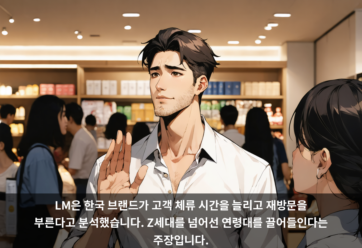 LM은 한국 브랜드가 고객 체류 시간을 늘리고 재방문을 부른다고 분석했습니다. Z세대를 넘어선 연령대를 끌어들인다는 주장입니다.