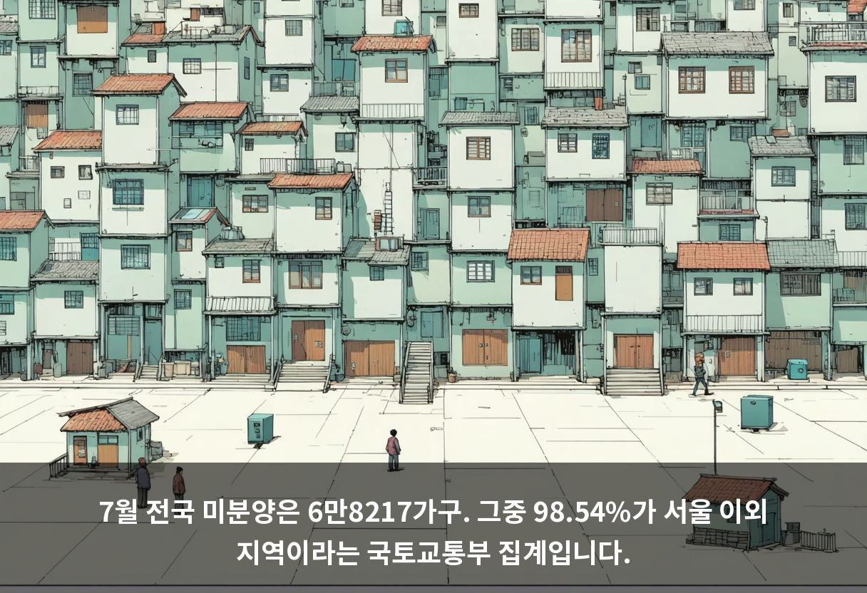 7월 전국 미분양은 6만8217가구. 그중 98.54%가 서울 이외 지역이라는 국토교통부 집계입니다.