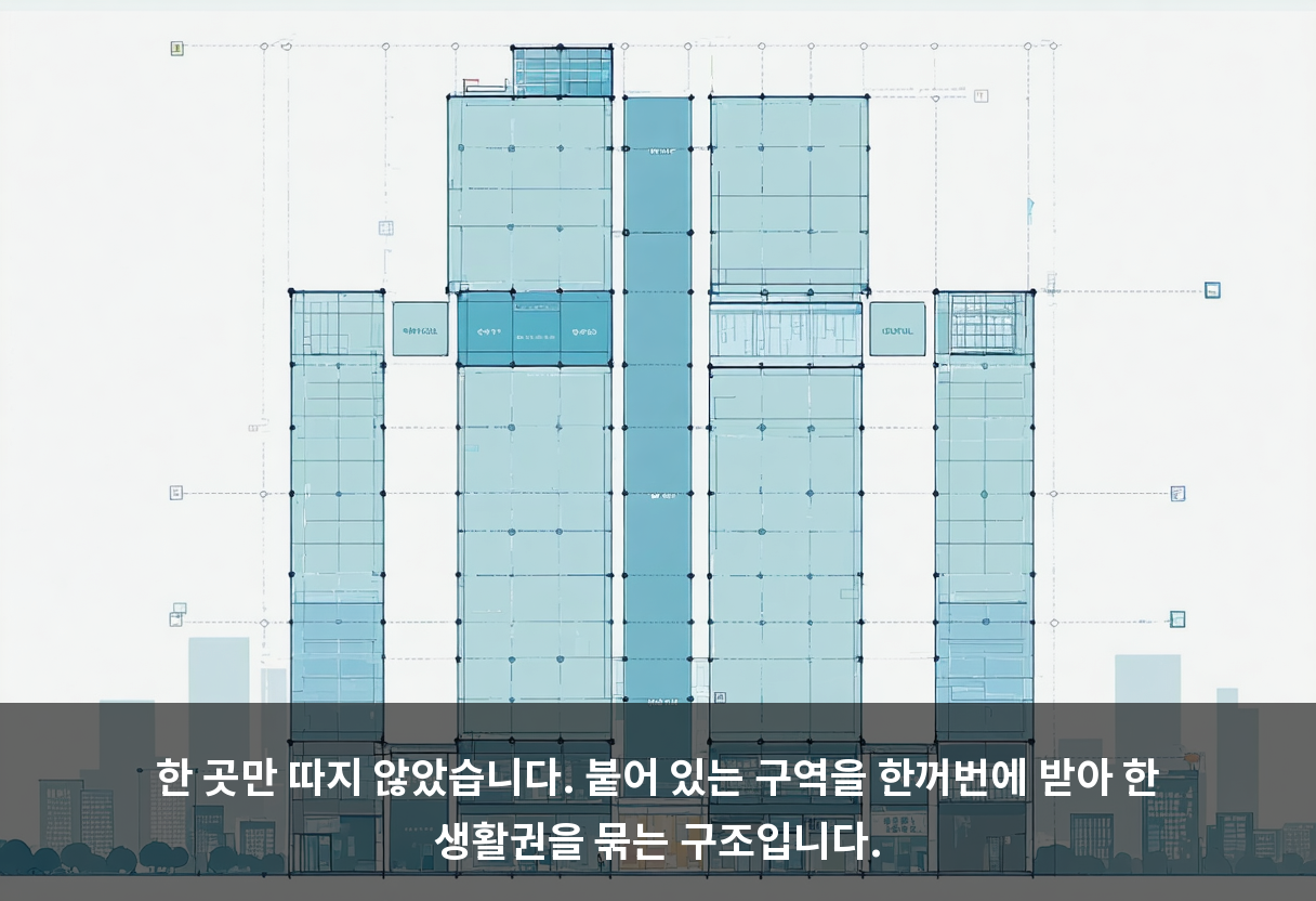 한 곳만 따지 않았습니다. 붙어 있는 구역을 한꺼번에 받아 한 생활권을 묶는 구조입니다.
