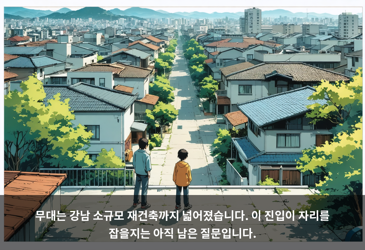 무대는 강남 소규모 재건축까지 넓어졌습니다. 이 진입이 자리를 잡을지는 아직 남은 질문입니다.