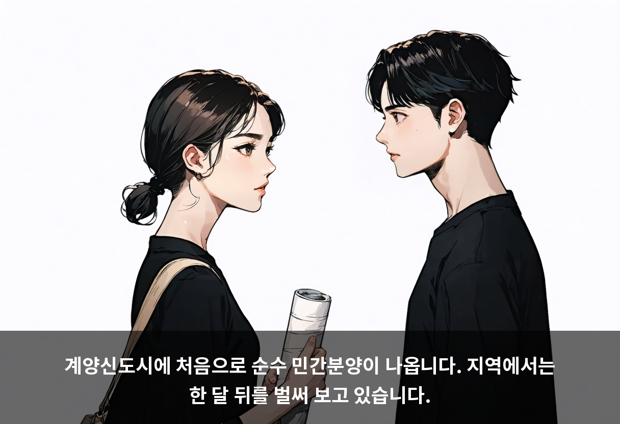 계양신도시에 처음으로 순수 민간분양이 나옵니다. 지역에서는 한 달 뒤를 벌써 보고 있습니다.