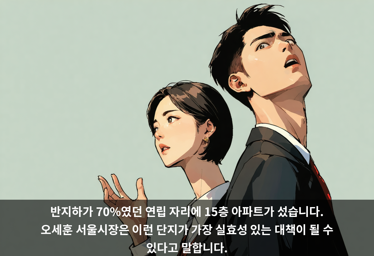 반지하가 70%였던 연립 자리에 15층 아파트가 섰습니다. 오세훈 서울시장은 이런 단지가 가장 실효성 있는 대책이 될 수 있다고 말합니다.