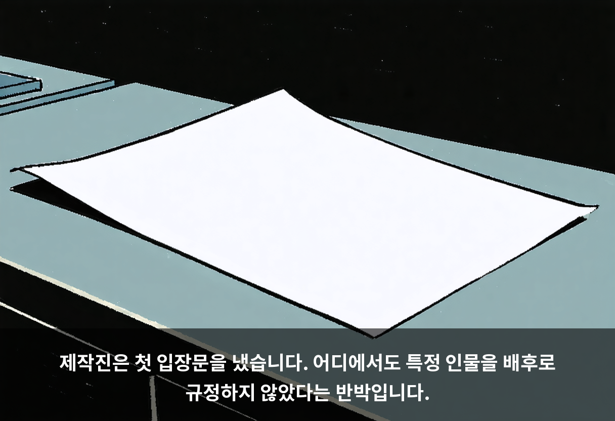 제작진은 첫 입장문을 냈습니다. 어디에서도 특정 인물을 배후로 규정하지 않았다는 반박입니다.