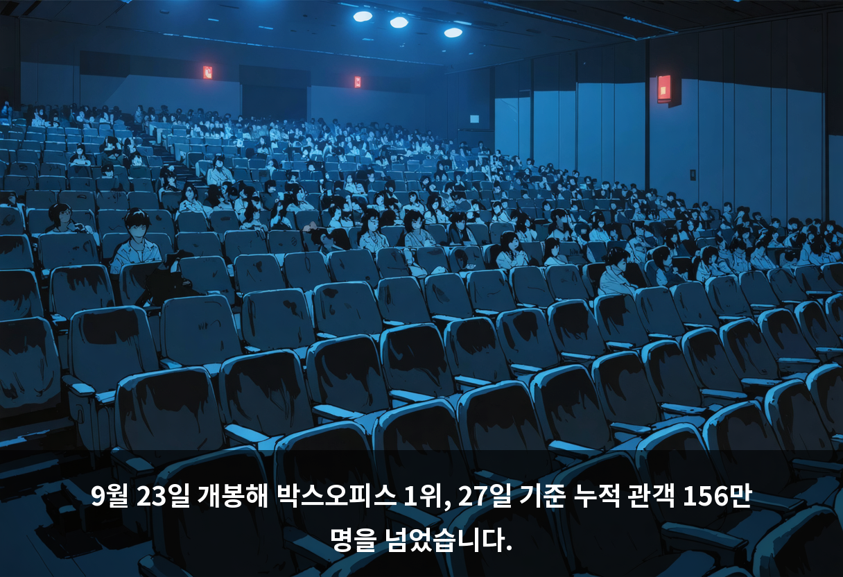 9월 23일 개봉해 박스오피스 1위, 27일 기준 누적 관객 156만 명을 넘었습니다.