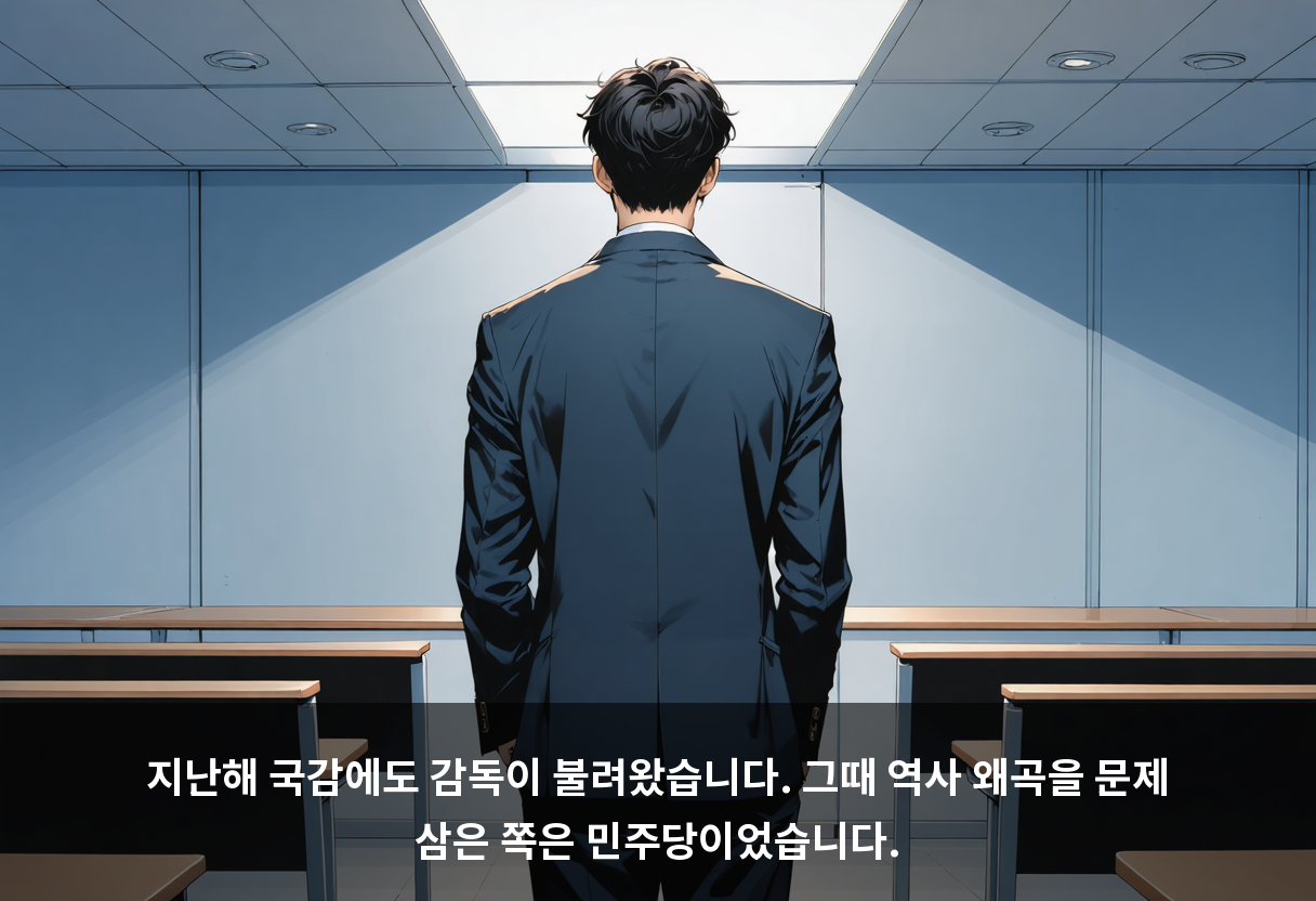 지난해 국감에도 감독이 불려왔습니다. 그때 역사 왜곡을 문제 삼은 쪽은 민주당이었습니다.