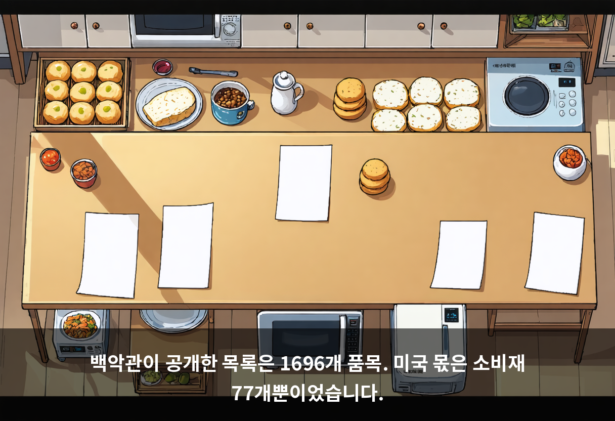 백악관이 공개한 목록은 1696개 품목. 미국 몫은 소비재 77개뿐이었습니다.