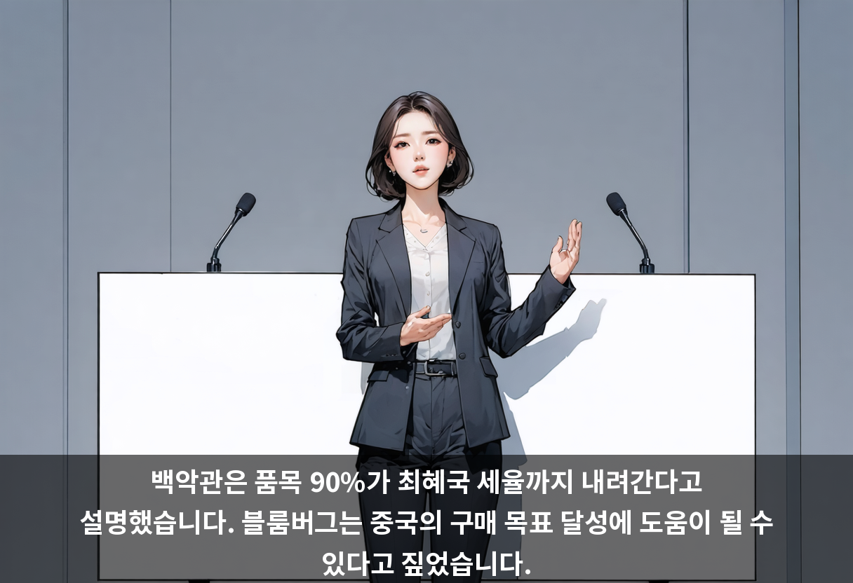 백악관은 품목 90%가 최혜국 세율까지 내려간다고 설명했습니다. 블룸버그는 중국의 구매 목표 달성에 도움이 될 수 있다고 짚었습니다.