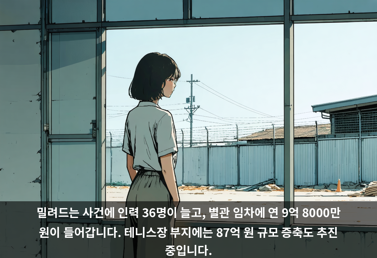 밀려드는 사건에 인력 36명이 늘고, 별관 임차에 연 9억 8000만 원이 들어갑니다. 테니스장 부지에는 87억 원 규모 증축도 추진 중입니다.