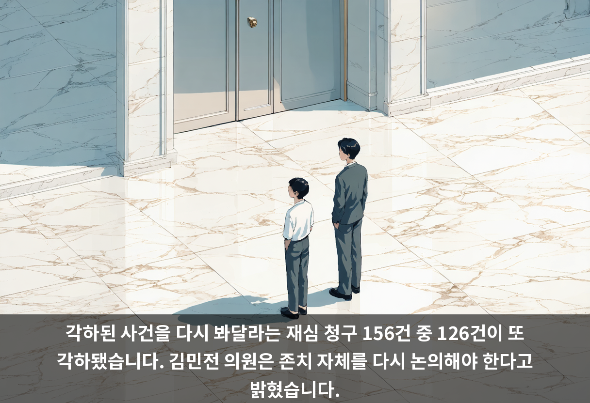 각하된 사건을 다시 봐달라는 재심 청구 156건 중 126건이 또 각하됐습니다. 김민전 의원은 존치 자체를 다시 논의해야 한다고 밝혔습니다.