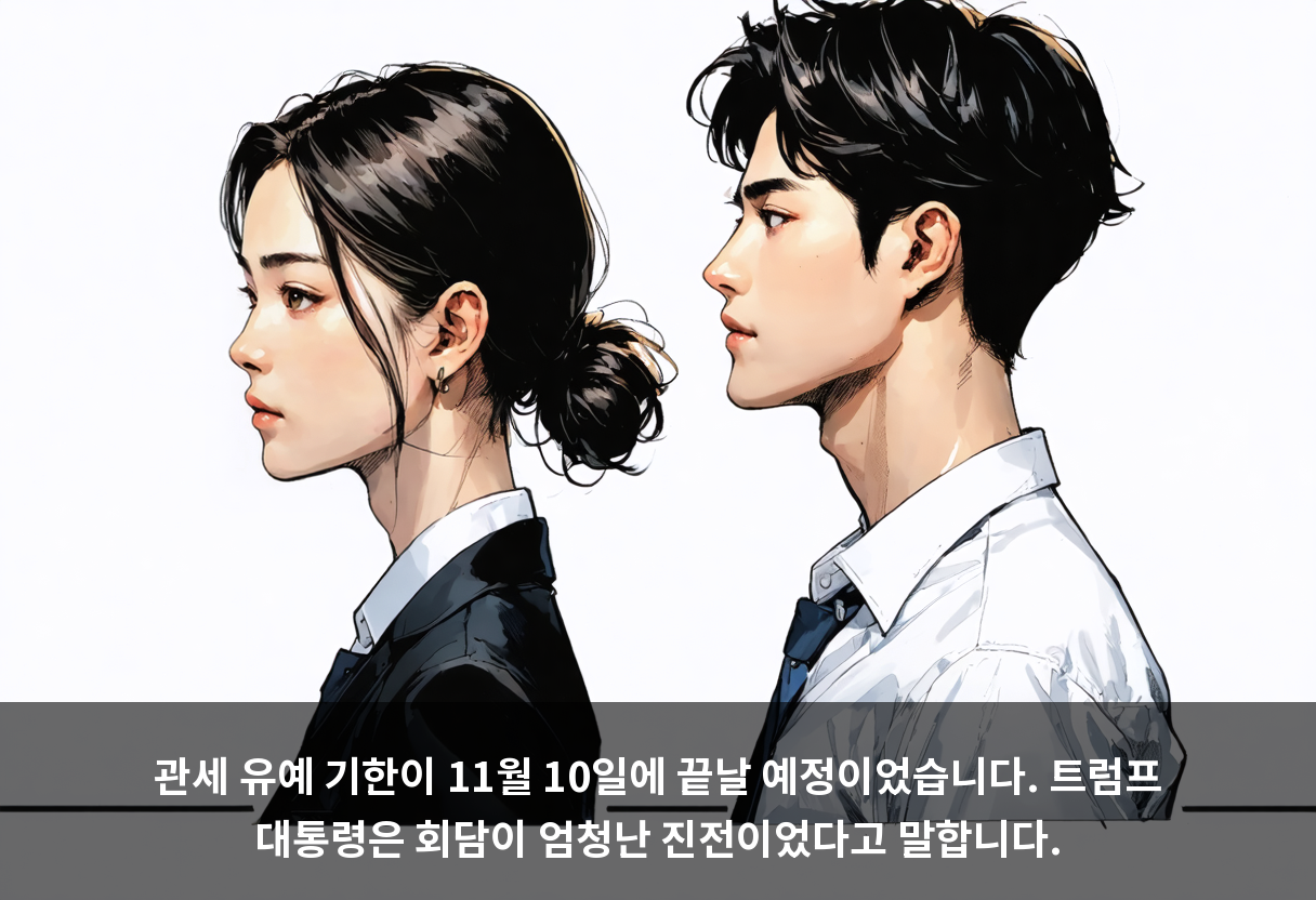관세 유예 기한이 11월 10일에 끝날 예정이었습니다. 트럼프 대통령은 회담이 엄청난 진전이었다고 말합니다.