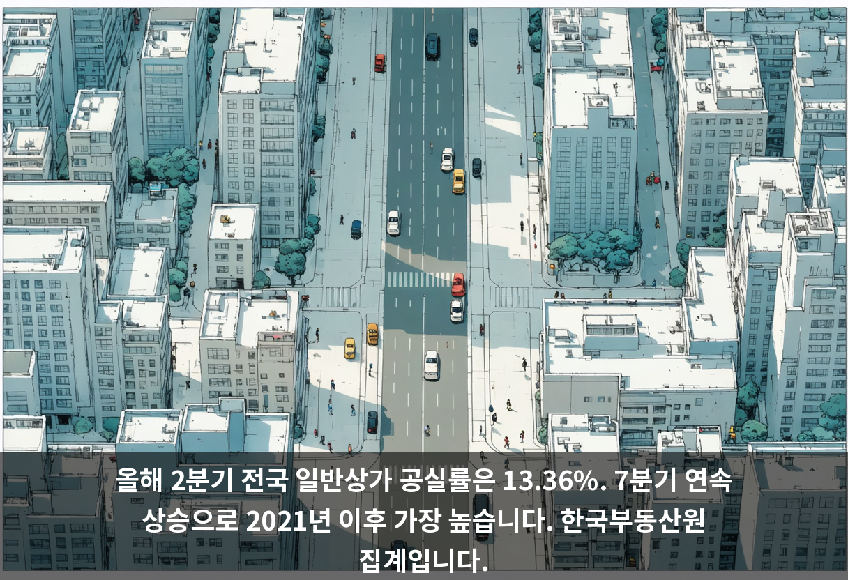 올해 2분기 전국 일반상가 공실률은 13.36%. 7분기 연속 상승으로 2021년 이후 가장 높습니다. 한국부동산원 집계입니다.
