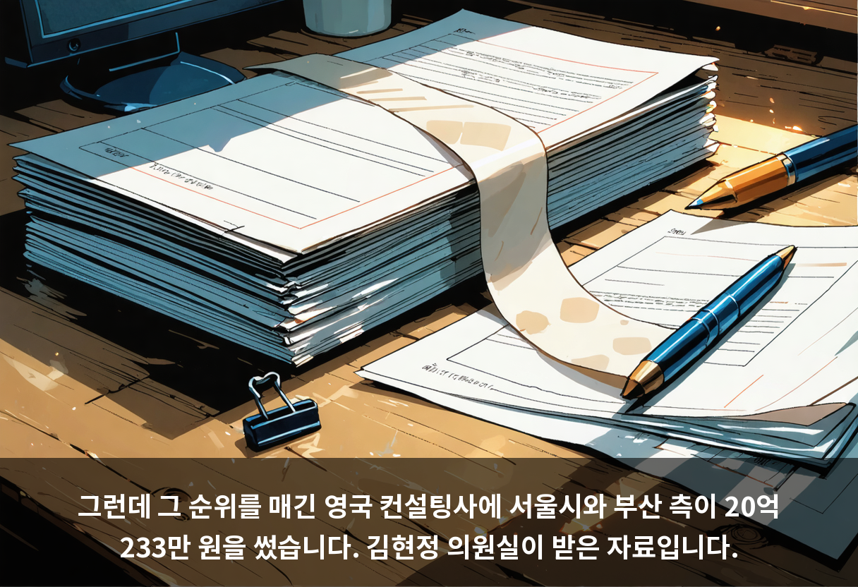 그런데 그 순위를 매긴 영국 컨설팅사에 서울시와 부산 측이 20억 233만 원을 썼습니다. 김현정 의원실이 받은 자료입니다.