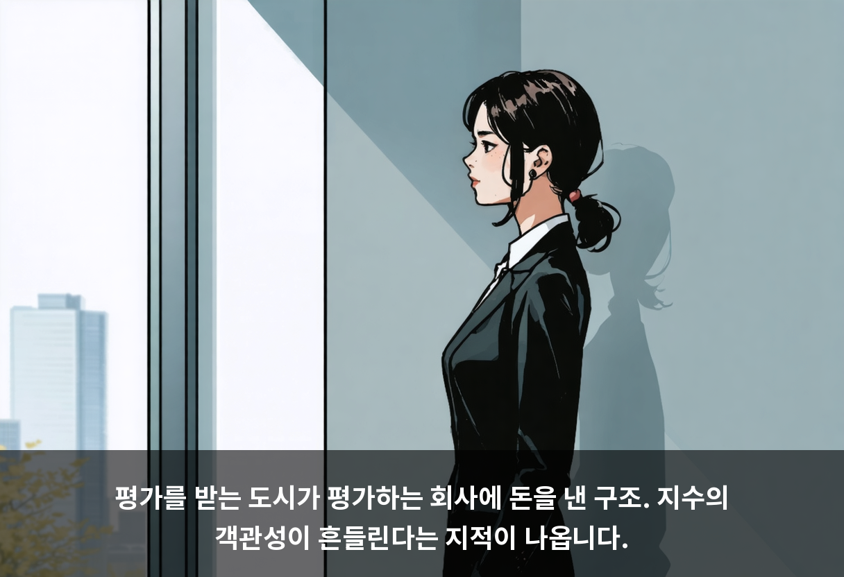 평가를 받는 도시가 평가하는 회사에 돈을 낸 구조. 지수의 객관성이 흔들린다는 지적이 나옵니다.