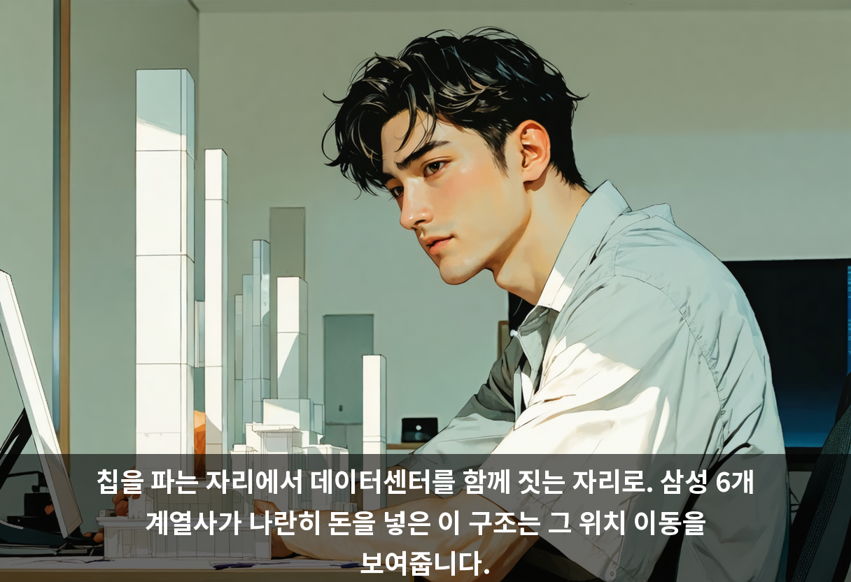 칩을 파는 자리에서 데이터센터를 함께 짓는 자리로. 삼성 6개 계열사가 나란히 돈을 넣은 이 구조는 그 위치 이동을 보여줍니다.