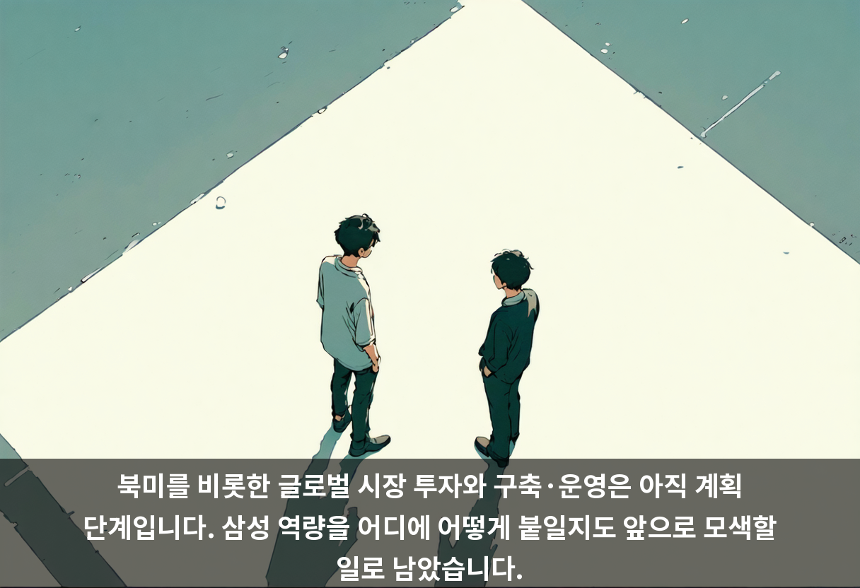 북미를 비롯한 글로벌 시장 투자와 구축·운영은 아직 계획 단계입니다. 삼성 역량을 어디에 어떻게 붙일지도 앞으로 모색할 일로 남았습니다.