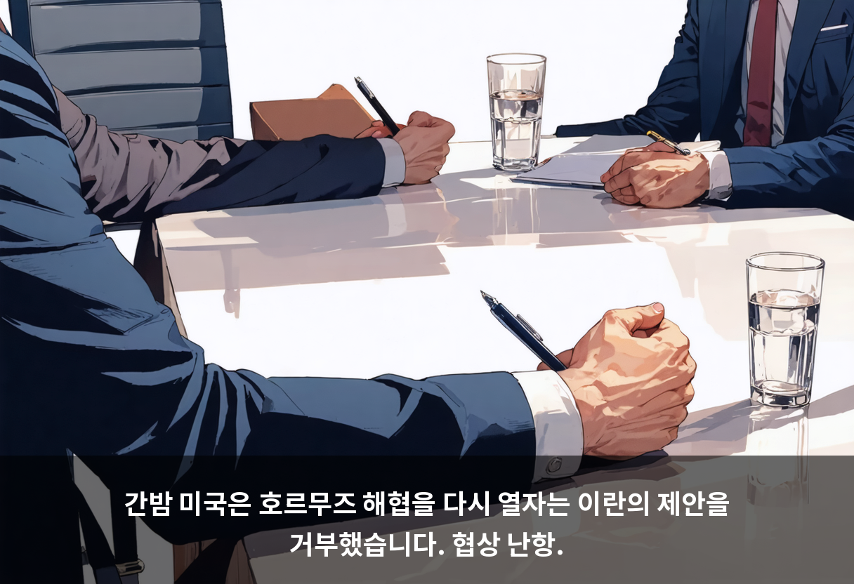 간밤 미국은 호르무즈 해협을 다시 열자는 이란의 제안을 거부했습니다. 협상 난항.