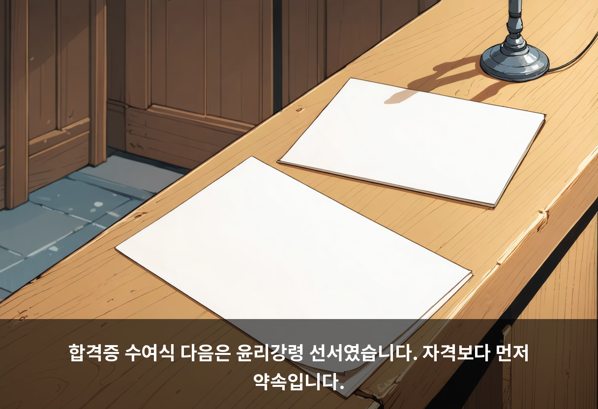 합격증 수여식 다음은 윤리강령 선서였습니다. 자격보다 먼저 약속입니다.