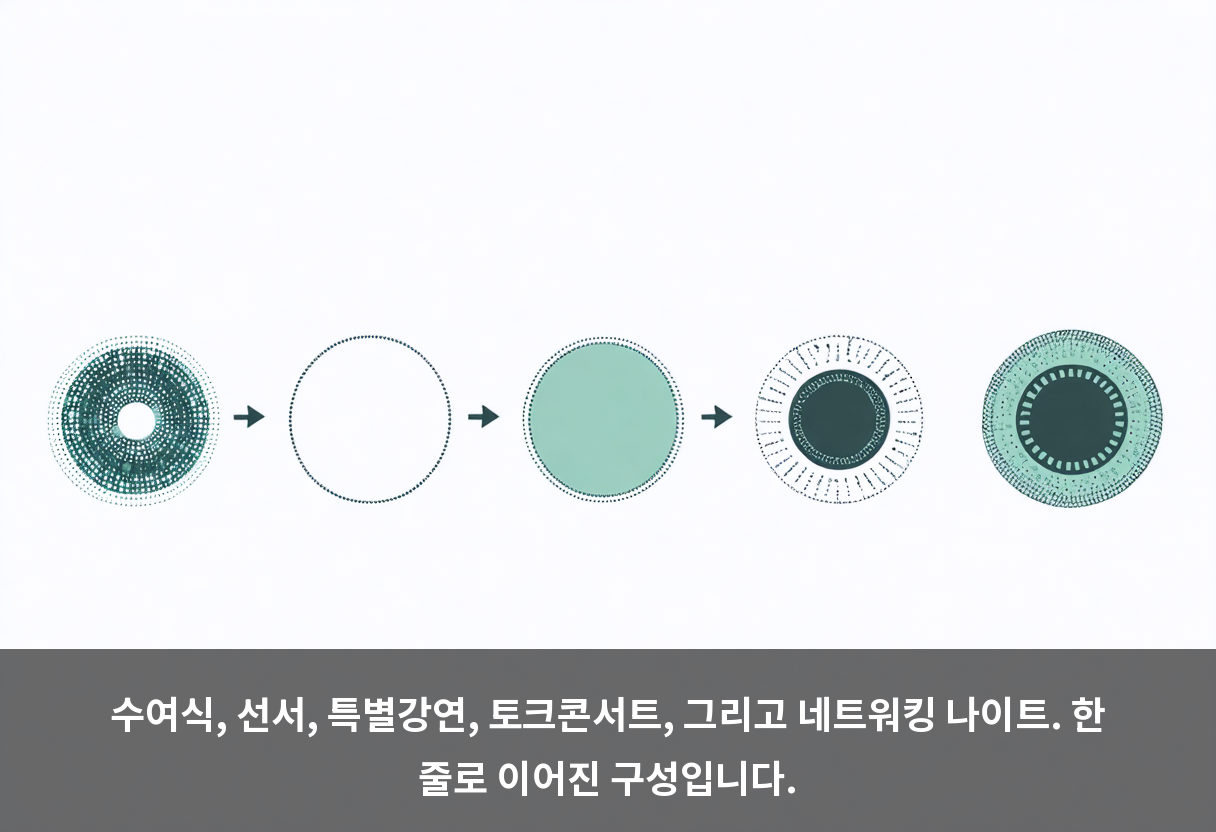 수여식, 선서, 특별강연, 토크콘서트, 그리고 네트워킹 나이트. 한 줄로 이어진 구성입니다.